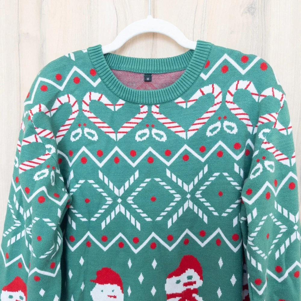 Womens Holiday Sweater Size M Green‎ Red Snowman Candy Cane Christmas Soft Cozy